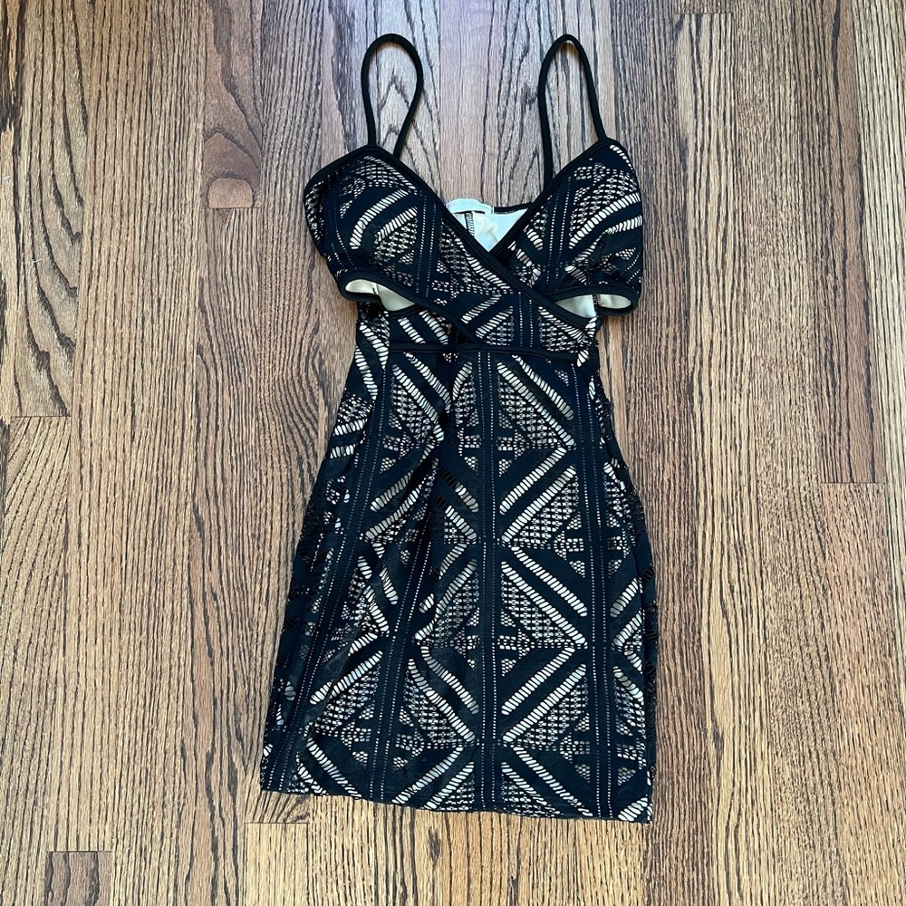 A’GACI Black Nude Cutout Mini Dress Small S